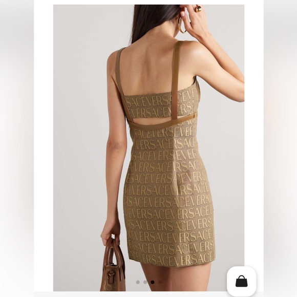 Versace Logo Print Cut Out Monogram Mini Dress Leather Trims IT 40 US 4 $3050 - Picture 4 of 15